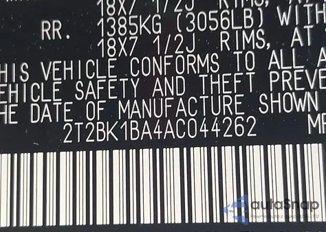 2010 Lexus Rx from USA, damaged, VIN 2T2BK1BA4AC044262